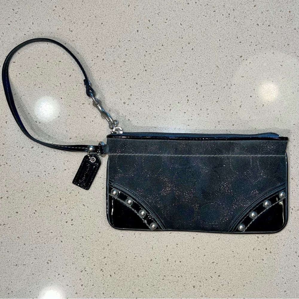 Coach Black Wristlet with Shimmering C's and Stud Accents